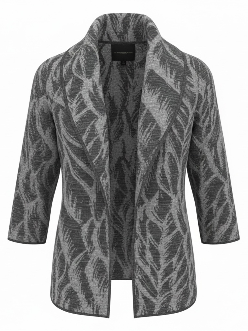 Classiques Entier Wool Blend Grey Leaf-Pattern Open Cardigan Size XL